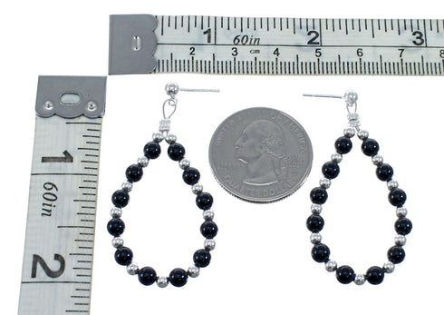 Sterling Silver Onyx Bead Post Dangle Earrings AX128082